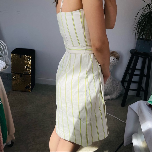 Banana Republic white dress with starps, green stripes, button down,linen cotton - Picture 2 of 11